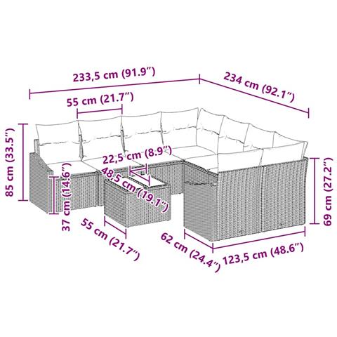 Set Divani Giardino con Cuscini Grigi 9 Pezzi in Polyrattan - Foto 9