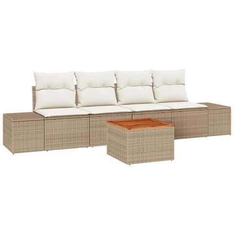 Set Divano da Giardino 5 Pezzi con Cuscini Beige Polirattan Acacia - Foto 1