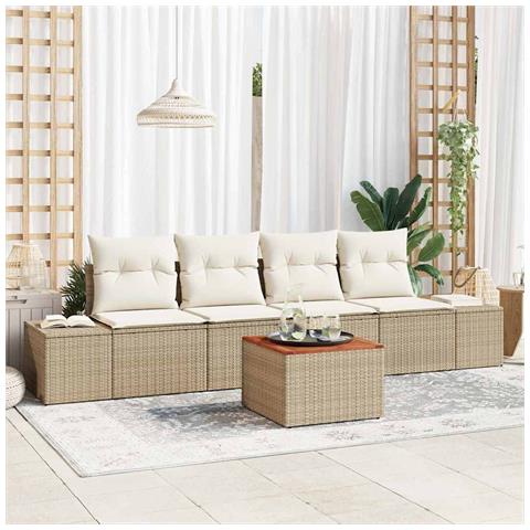 Set Divano da Giardino 5 Pezzi con Cuscini Beige Polirattan Acacia - Foto 2