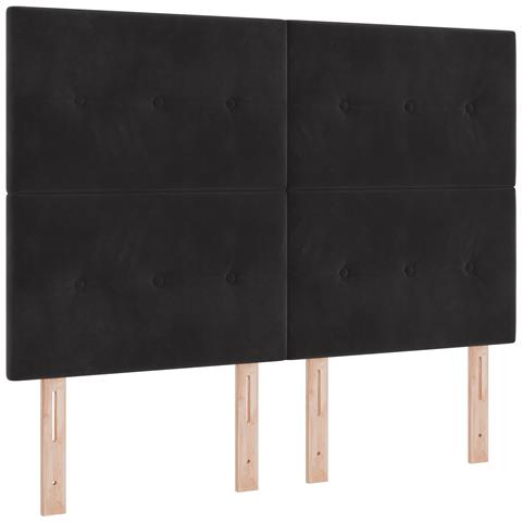 Testiera  Imbottita con Bottoni Nera 140 cm in Velluto - Foto 1