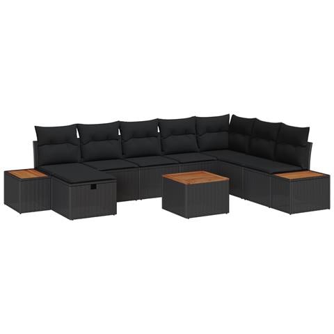 Set di Divani da Giardino da 9 Pezzi con Cuscini Nero Polyrattan - Foto 1