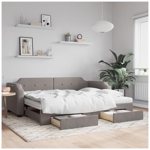 Divano Letto Estraibile con Cassetti Tortora 80x200 cm Tessuto - Foto 2