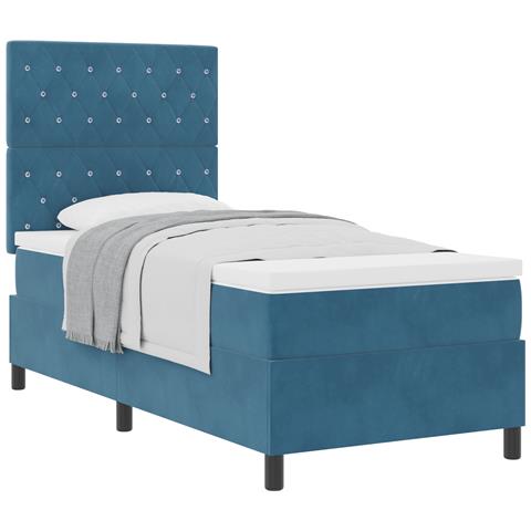 Letto a Box con Materasso blu scuro in Velluto Singolo - Foto 1