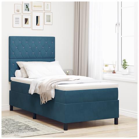 Letto a Box con Materasso blu scuro in Velluto Singolo - Foto 2