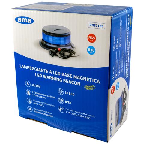 Lampeggiante A Led Blu 12-24v Base Magnetica - Foto 5