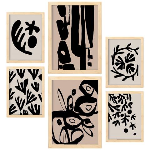 Set Di 6 Stampe Dipinti Decorativi Estetici Astratti Con Design Mistico In Fiori Per Il Tuo Soggiorno Di Casa A3 & A4 Telaio In Legno Chiaro - Foto 1