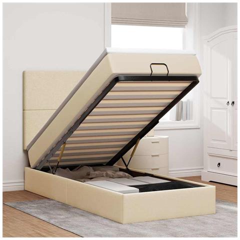 Struttura Letto Pouf con Materasso Crema 90x190 cm in Tessuto - Foto 2