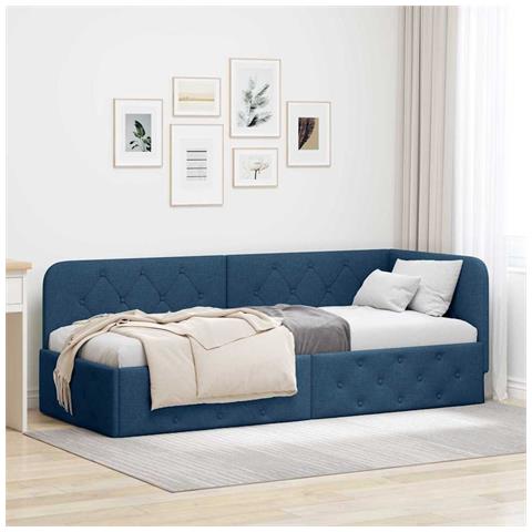 Cornice del letto ad angolo Blu 80 x 200 cm Tessuto - Foto 2