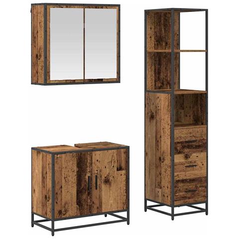 Set di mobili per il bagno con cassetto 3 pcs Legno vecchio - Foto 1