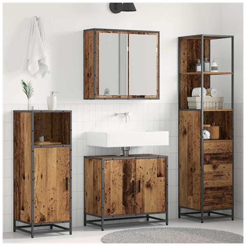 Set di mobili per il bagno con cassetto 3 pcs Legno vecchio - Foto 2