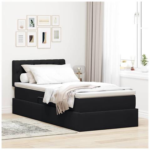 Letto con Contenitore con materasso Nero 100 x 200 cm Velluto - Foto 2