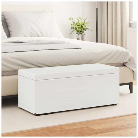 Pouf Bianco Pelle Sintetica e Legno Ingegnerizzato - Foto 2