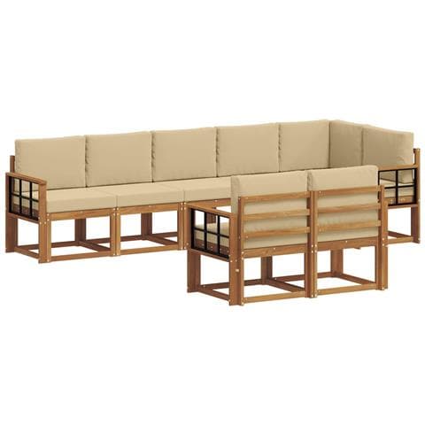 Set di divani da esterno con cuscino 8 pcs Naturale e Beige - Foto 1