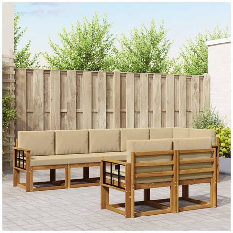 Set di divani da esterno con cuscino 8 pcs Naturale e Beige - Foto 2