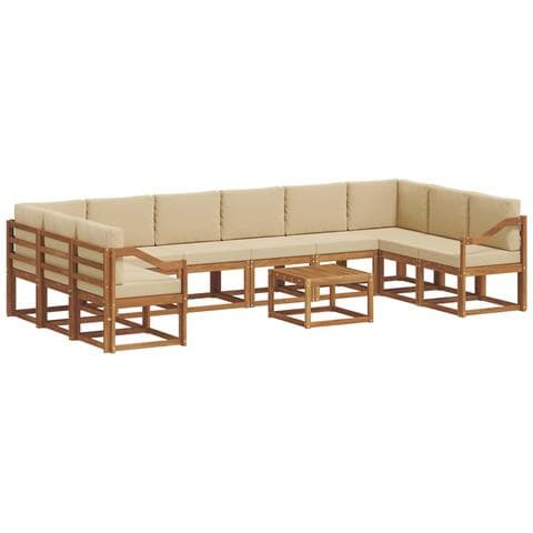 Set di divani da esterno con cuscino 11 pcs Naturale e Beige - Foto 1