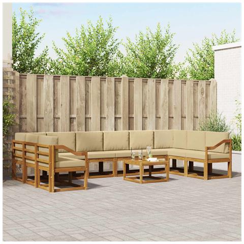 Set di divani da esterno con cuscino 11 pcs Naturale e Beige - Foto 2