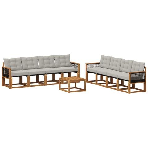 Set di divani da esterno 9 pcs Naturale e Grigio Chiaro - Foto 1