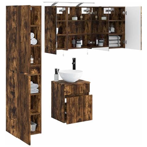 Set di Armadi da Bagno 5 pcs Rovere Fumo 40 x 10,5 x 60,5 cm - Foto 2