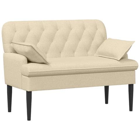 Loveseat con bottoni imbottiti Crema 111 x 68 x 80 cm Tessuto - Foto 1