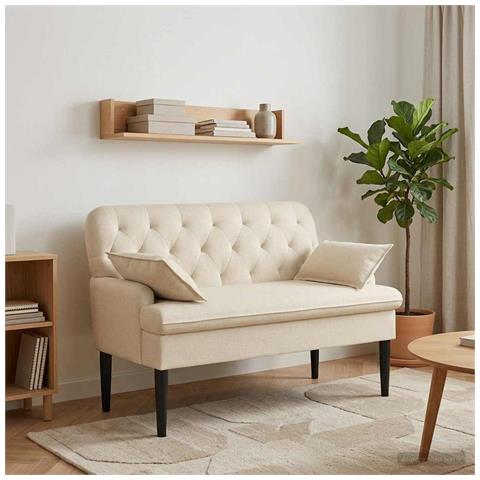 Loveseat con bottoni imbottiti Crema 111 x 68 x 80 cm Tessuto - Foto 2