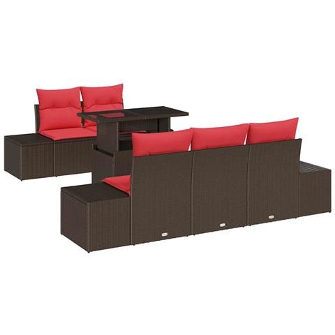 Set Divano da Giardino 6 pz 5-Numero di posti Marrone e Rosso - Foto 1
