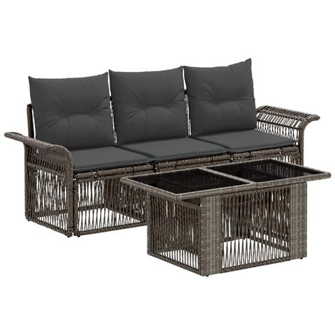 Set Divano da Giardino 4 pz Grigio e Grigio Scuro polyrattan - Foto 1