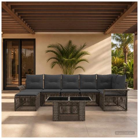 Set Divano da Giardino 8 pz Grigio e Grigio Scuro polyrattan - Foto 2
