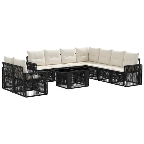 Set Divano da Giardino 10 pz Nero e Bianco Crema polyrattan - Foto 1