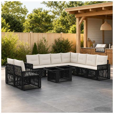Set Divano da Giardino 10 pz Nero e Bianco Crema polyrattan - Foto 10