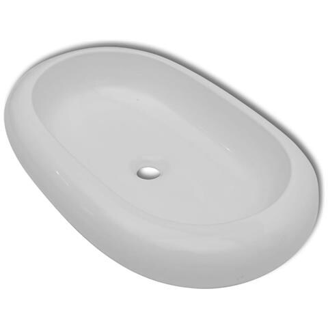 Lavello Bagno Con Miscelatore In Ceramica Ovale Bianco - Foto 2