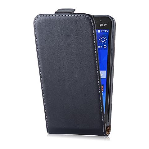 Custodia Compatibile Con Samsung Galaxy Core 2 In Nero Carbone - Coperchio Protettivo In Design Flip Realizzato In Finta Pelle Liscia - Foto 1