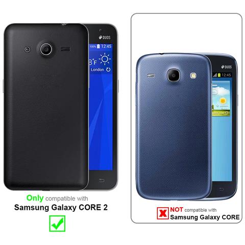 Custodia Compatibile Con Samsung Galaxy Core 2 In Nero Carbone - Coperchio Protettivo In Design Flip Realizzato In Finta Pelle Liscia - Foto 7