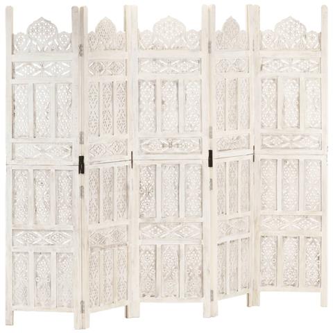 Divisorio 5 Pannelli Intagliato Bianco 200x165cm Mango Massello - Foto 1