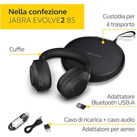 Evolve2 85 Pc Cuffie Wireless Professionali Cuffie Da Ufficio Certificate Uc con Batteria a Lunga Durata Adattatore Bluetooth Usb-A Nero - Foto 5