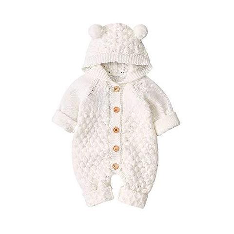 Bambino Con Cappuccio Maglia Pagliaccetti Dei Neonati Ragazze Ragazzi Onesies Caldo Maglione Tuta Outfits 3-6 Mesi 66 Cm Beige - Foto 1