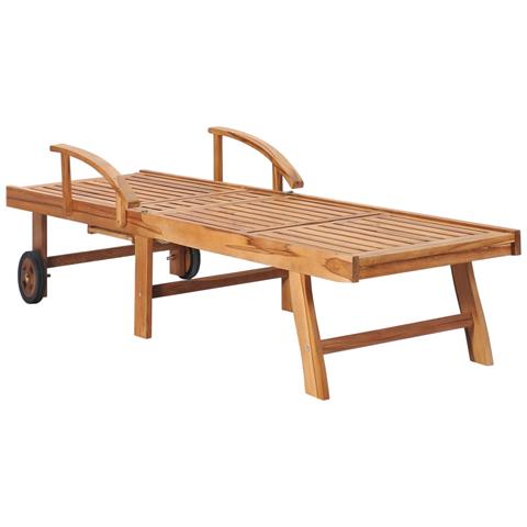 Lettino Prendisole con Cuscino in Massello di Teak Rosso - Foto 2