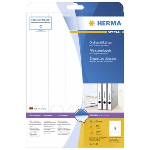 File labels white 38x297 SuperPrint 125 pcs. , Bianco, Labels / pack - 125 pcs. Sheets / pack - 25 pcs, 38 x 297 mm, A4 sheets, opaque, for file folder - Foto 2