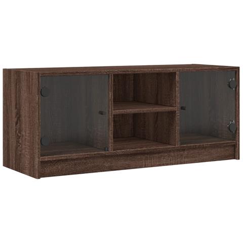 Mobile Porta Tv Con Ante In Vetro Rovere Marrone 102x37x42 Cm - Foto 2