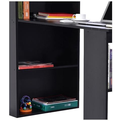 Scrivania Con Libreria Tavolo Porta Pc Computer In Melanina Casa Ufficio Nero - Foto 6