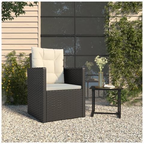 Poltrona Da Giardino Con Cuscini Nera In Polyrattan - Foto 1