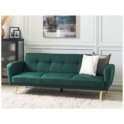 Divano Letto 3 Posti Florli Tessuto Verde Scuro - Foto 1