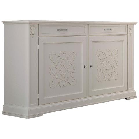 Credenza Classica Decoro Legno 2 Porte Shabby Bianco 184x50x106 - Foto 1