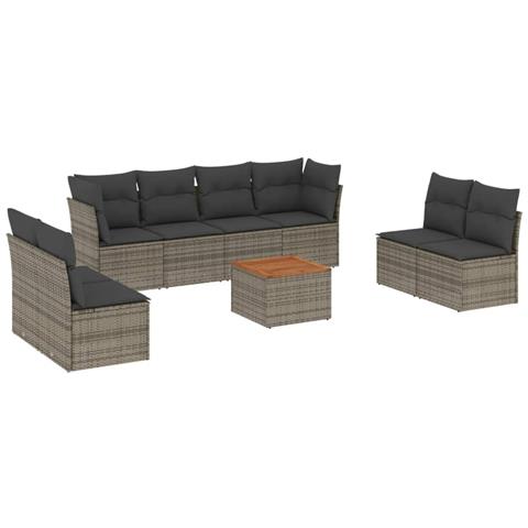 Set Divano da Giardino 9 pz con Cuscini Grigio in Polyrattan - Foto 1