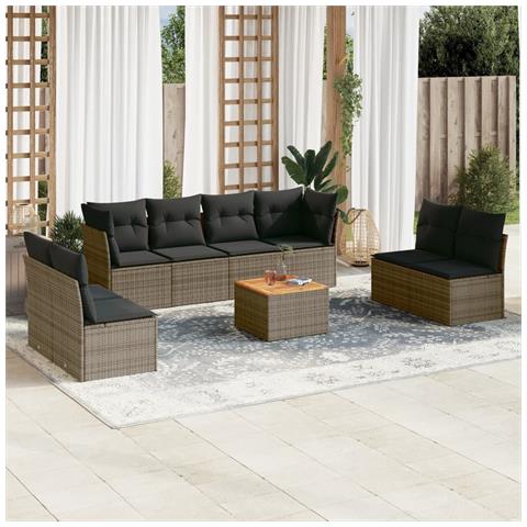 Set Divano da Giardino 9 pz con Cuscini Grigio in Polyrattan - Foto 9