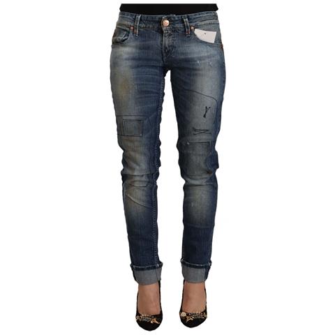Jeans Slim Fit Blu Lavati A Vita Bassa Con Orlo Piegato - W26 - Foto 1