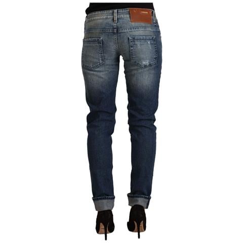 Jeans Slim Fit Blu Lavati A Vita Bassa Con Orlo Piegato - W26 - Foto 3