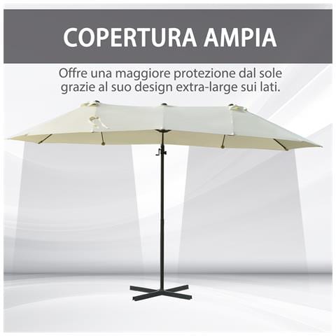 Ombrellone Doppio in Acciaio e Poliestere Anti-UV Impermeabile, 440x270x250cm, Beige - Foto 2