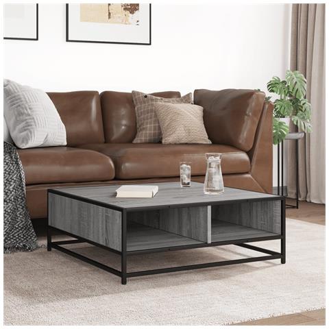 Tavolino Grigio Sonoma 80x80x30 Cm In Truciolato E Metallo - Foto 3