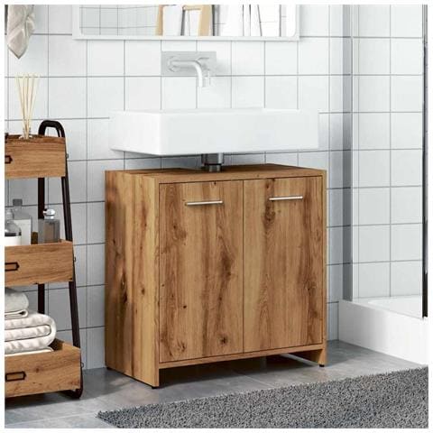 Mobile Lavabo Bagno Rovere Artigianale Legno Multistrato - Foto 3