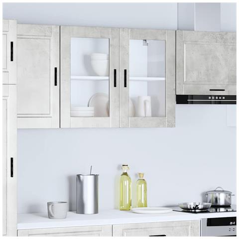 Pensile Da Cucina Con Porta In Vetro Porto Grigio Cemento - Foto 3